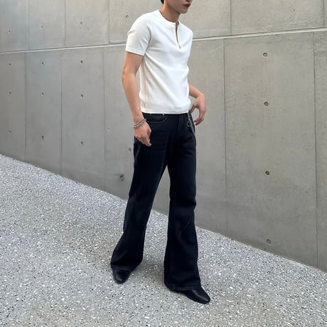 minimal rib knit polo /2color　VM1112
