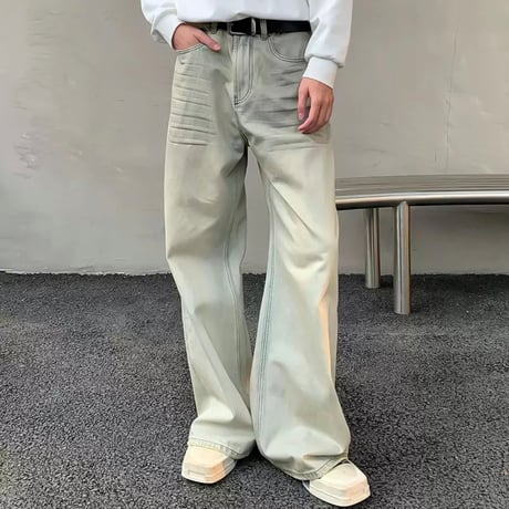 vintage wash wide straight denim　VG1077