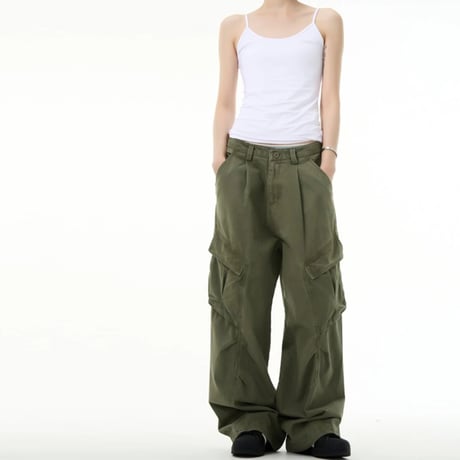 vintage wash wide military cargo pants /5color　VG1172