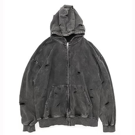 chemical damaged zip hoodie　VM1013