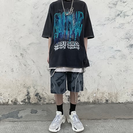 washed graphic oversized tee　VM1039