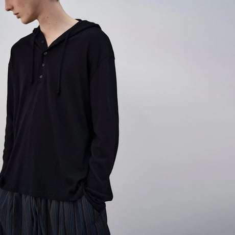 henley neck hoodie shirt /3color　VG1006