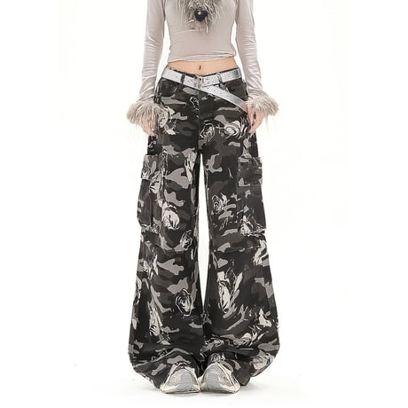 rose camo wide cargo pants　VM1001