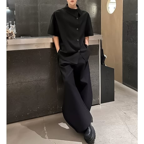 asymmetric collar drape shirt /2color　VM1157