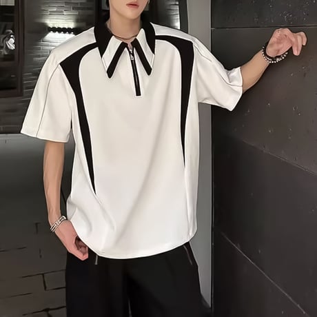 minimal contrast zip polo /2color　VM1163