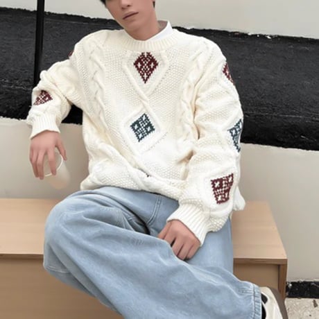 retro diamond cable knit /3color　VG1191