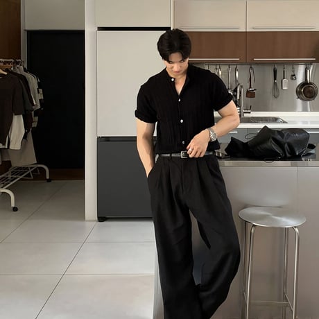 linen like wide straight slacks VG1286