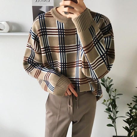 oversized check pattern knit　VG1147