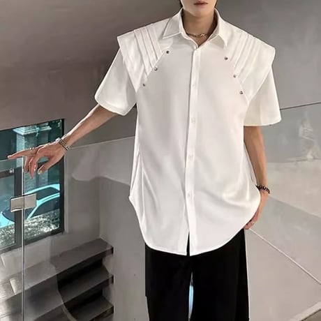 pleated detail short sleeve shirt /2color　VM1160