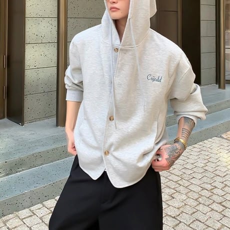 logo embroidery button front hoodie /2color　VG1046