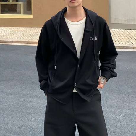 logo embroidery button front hoodie /2color　VG1046