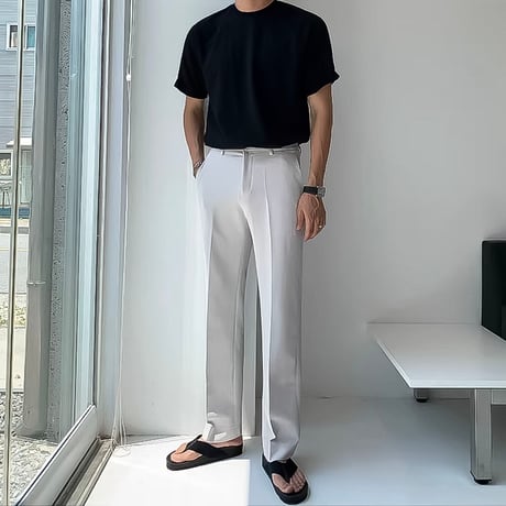minimal straight center press slacks /2color　VG1316