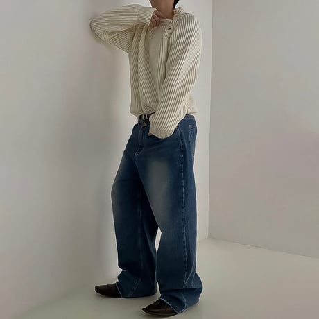 asymmetric button ribbed knit /2coloe　VG1323