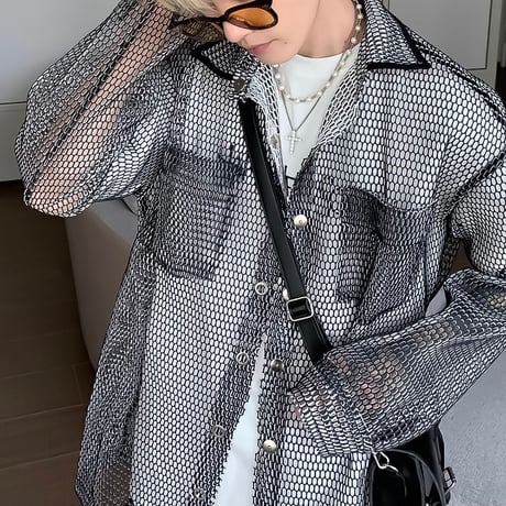 inen mesh oversized shirt /2color　VG1314