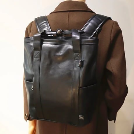 minimal square leather backpack /4color　VG1197