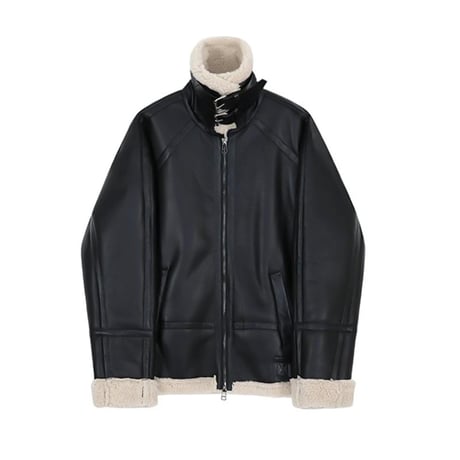 boa collar leather jacket　VG1031
