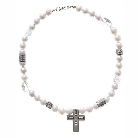 pearl cross charm necklace　VM1094