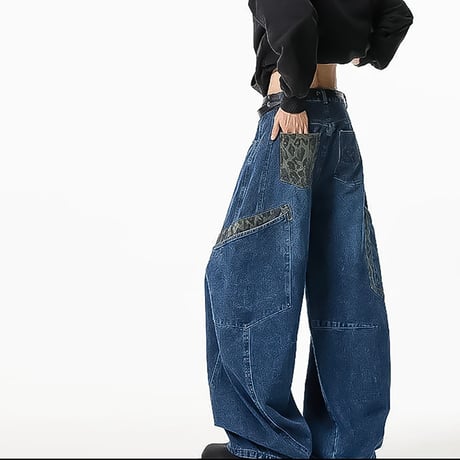 leopard cargo wide denim /2color　VM1010