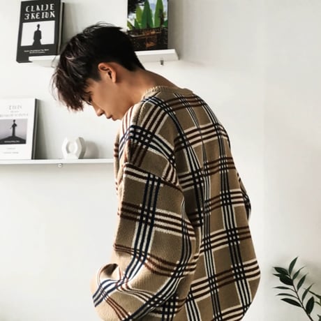 oversized check pattern knit　VG1147