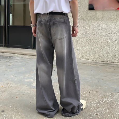 charcoal wash wide straight denim　VG1163