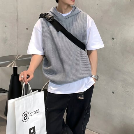 hooded knit vest /2color　VG1089