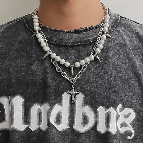 spike pearl mix necklace　VM1005