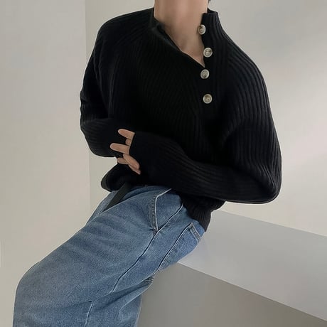 asymmetric button ribbed knit /2coloe　VG1323