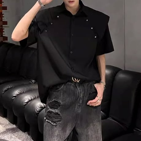pleated detail short sleeve shirt /2color　VM1160