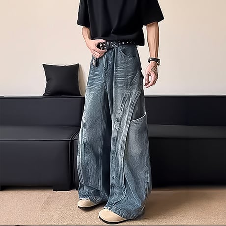 3d curved wide denim pants　VM1046