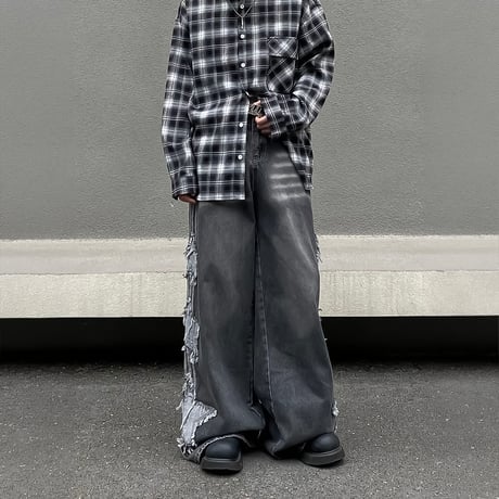side star applique wide denim /2color　VM1055