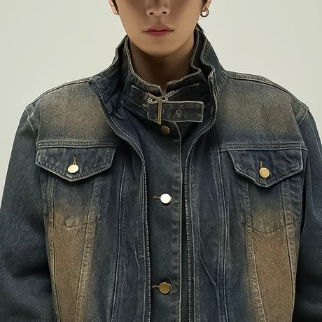 damaged loose zip-up denim jacket　VM1045