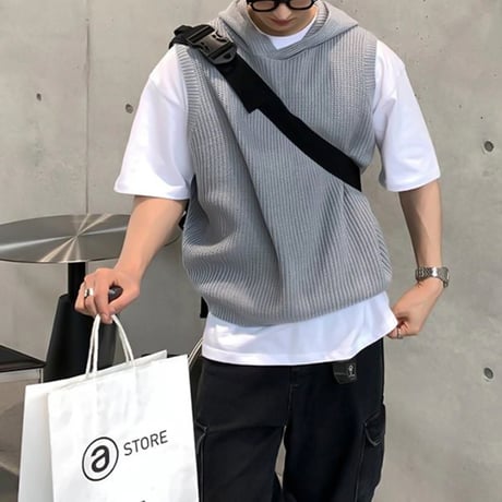 hooded knit vest /2color　VG1089