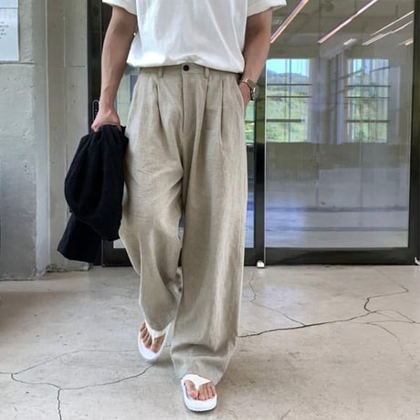 linen like wide straight slacks VG1286