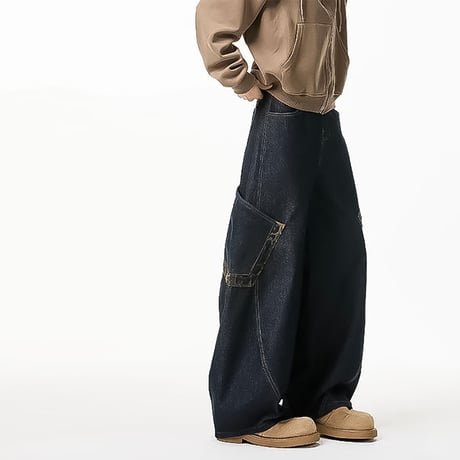 leopard cargo wide denim /2color　VM1010