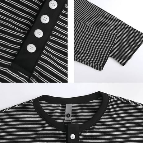 striped slim henley neck tee /3color　VG1305