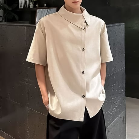 asymmetric collar drape shirt /2color　VM1157