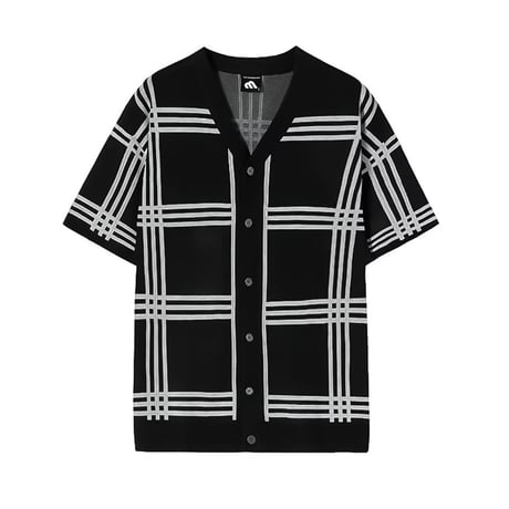 monochrome windowpane knit cardigan /2color　VG1310