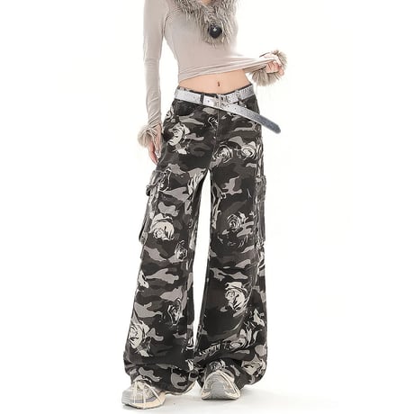 rose camo wide cargo pants　VM1001