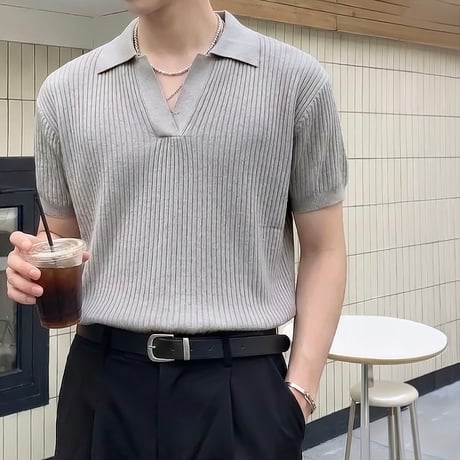minimal square line collar tee /3color　VM1111