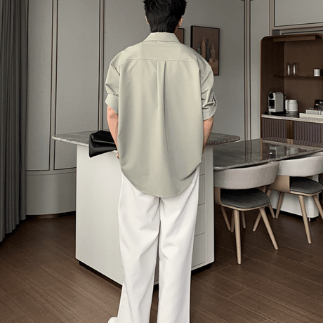 minimal open collar tuck shirt /3color　VM1109