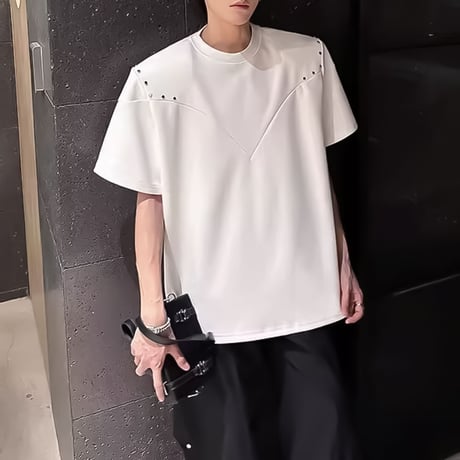 studs accented oversized t-shirt /2color　VM1162