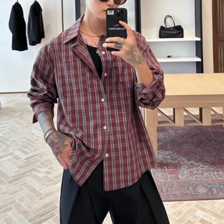 retro check loose fit shirt　VG1175