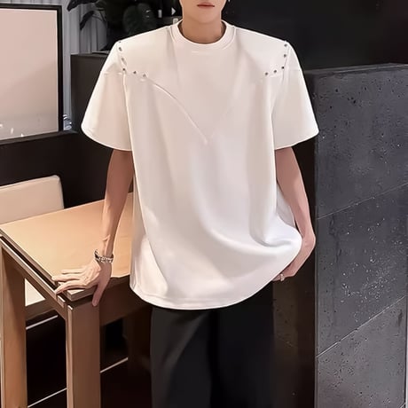 studs accented oversized t-shirt /2color　VM1162