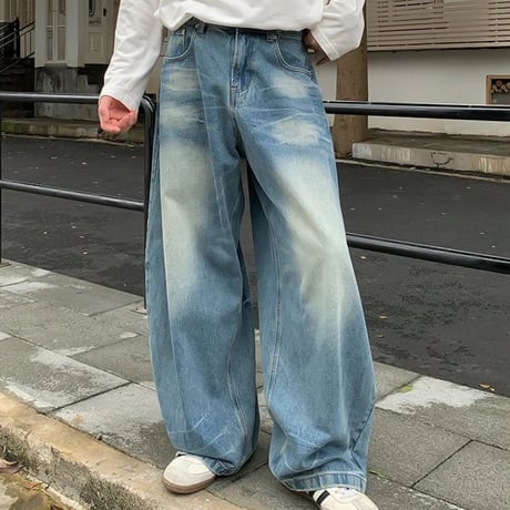 vintage wash wide curved denim　VG1161