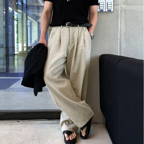 linen like wide straight slacks VG1286
