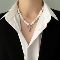 pearl cross charm necklace　VM1094