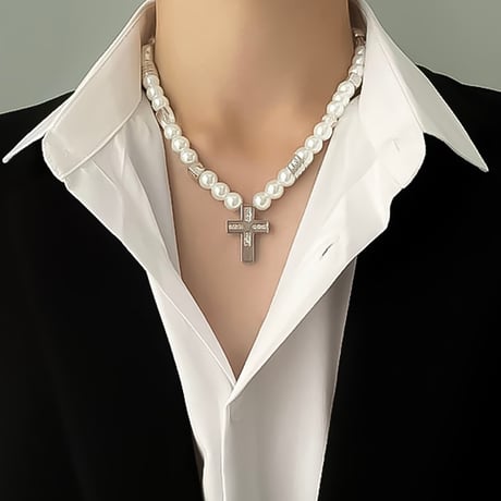 pearl cross charm necklace　VM1094