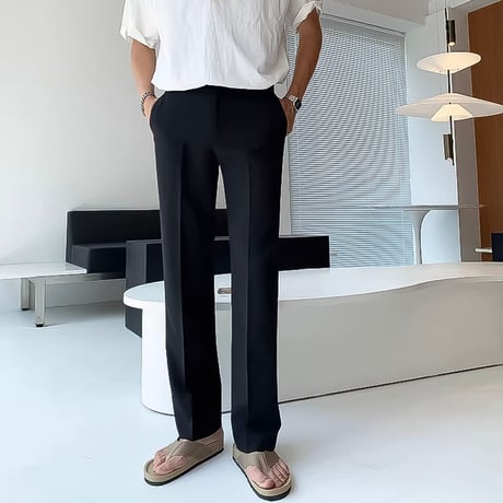 minimal straight center press slacks /2color　VG1316