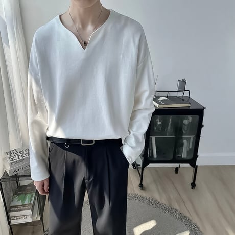 minimal oversized v-neck cutsew /2color　VG1338