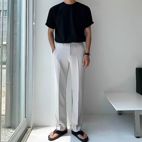 minimal straight center press slacks /2color　VG1316